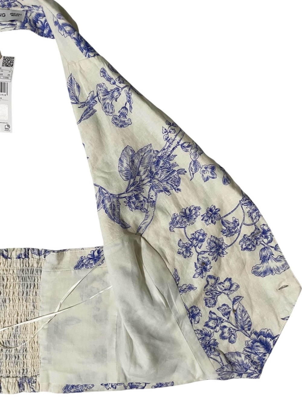 MANGO Floral Toile de Jouy Blue & Ivory Halter Tailored Waistcoat Vest XS - Picture 7 of 12